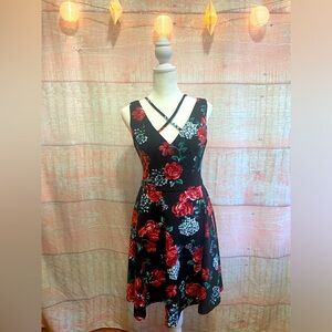 Guess Fit and flare Black Floral Dress size 2